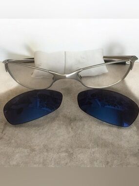 Oakley Vintage 02 Wiretap 1.0 Silver Frames with Replacement Blue Lenses